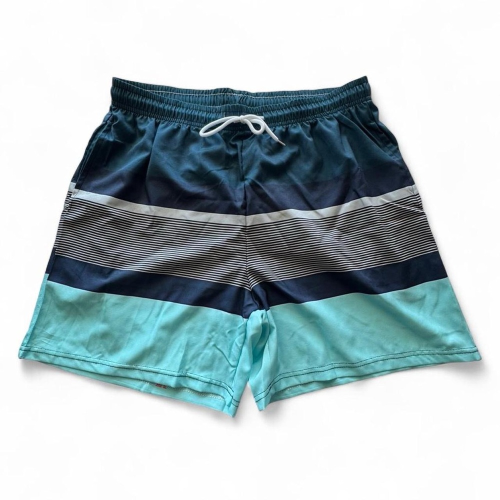 Blue and Grey Striped Men’s Swim Trunks Shorts Suit XL (Measures 32 Waist)